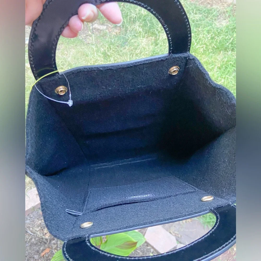 RARE Kate Spade Vintage Black Leather Felt Wool Saturday Tote & Cut Out Handles.